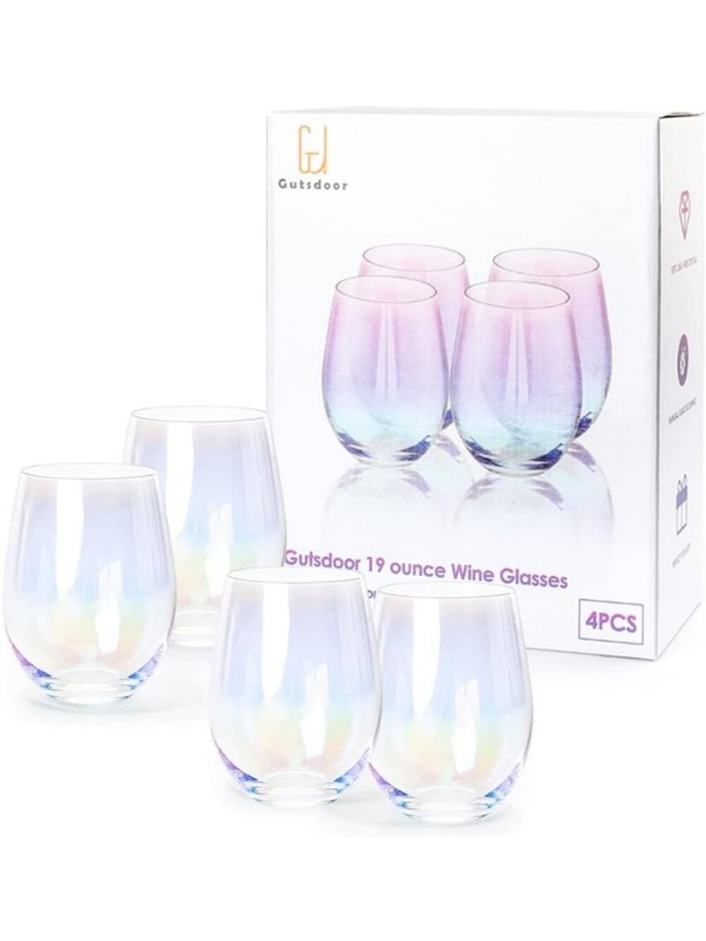 Set of 4 Iridescent Stemless Wine Glasses - 18.9 oz All-Purpose Drinkware
